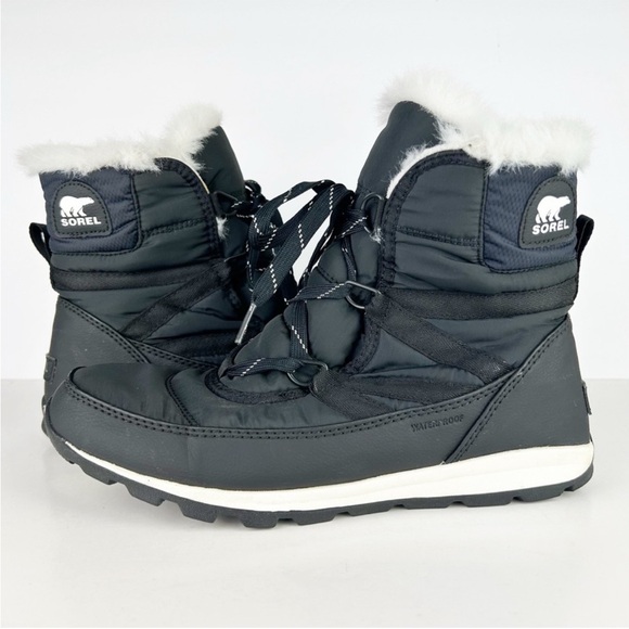Sorel Whitney II Short Lace Black Waterproof Sporty Snow Rain Warm Cozy Boots - Picture 1 of 13